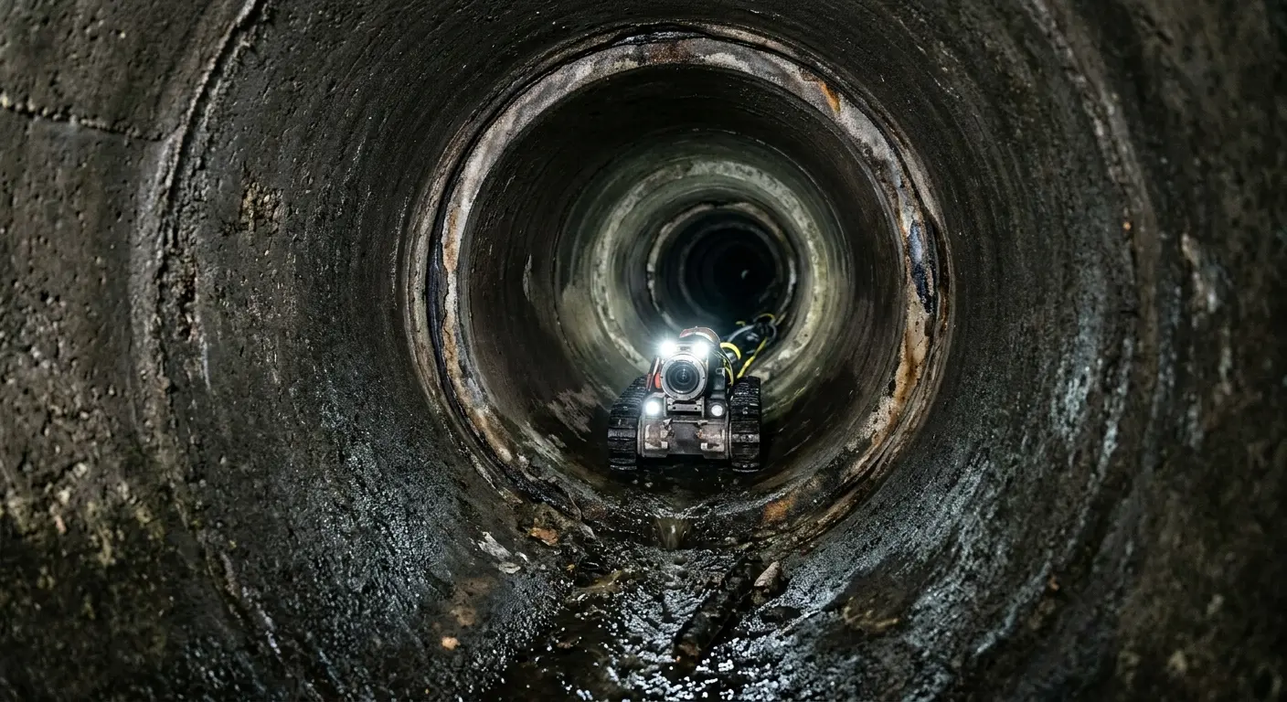 Robotic sewer camera inspecting pipe interior for Sewer Line Cleaning in Fairmount